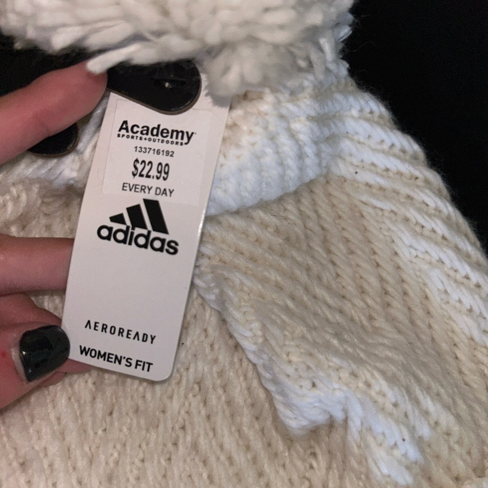 Adidas Cream Knit Beanie with Pom-Pom - Picture 3 of 3